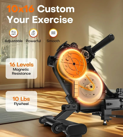 SmartVoro magnetic rowing machine for home gym with LCD screen and Bluetooth, foldable indoor rower machine for sale USA.