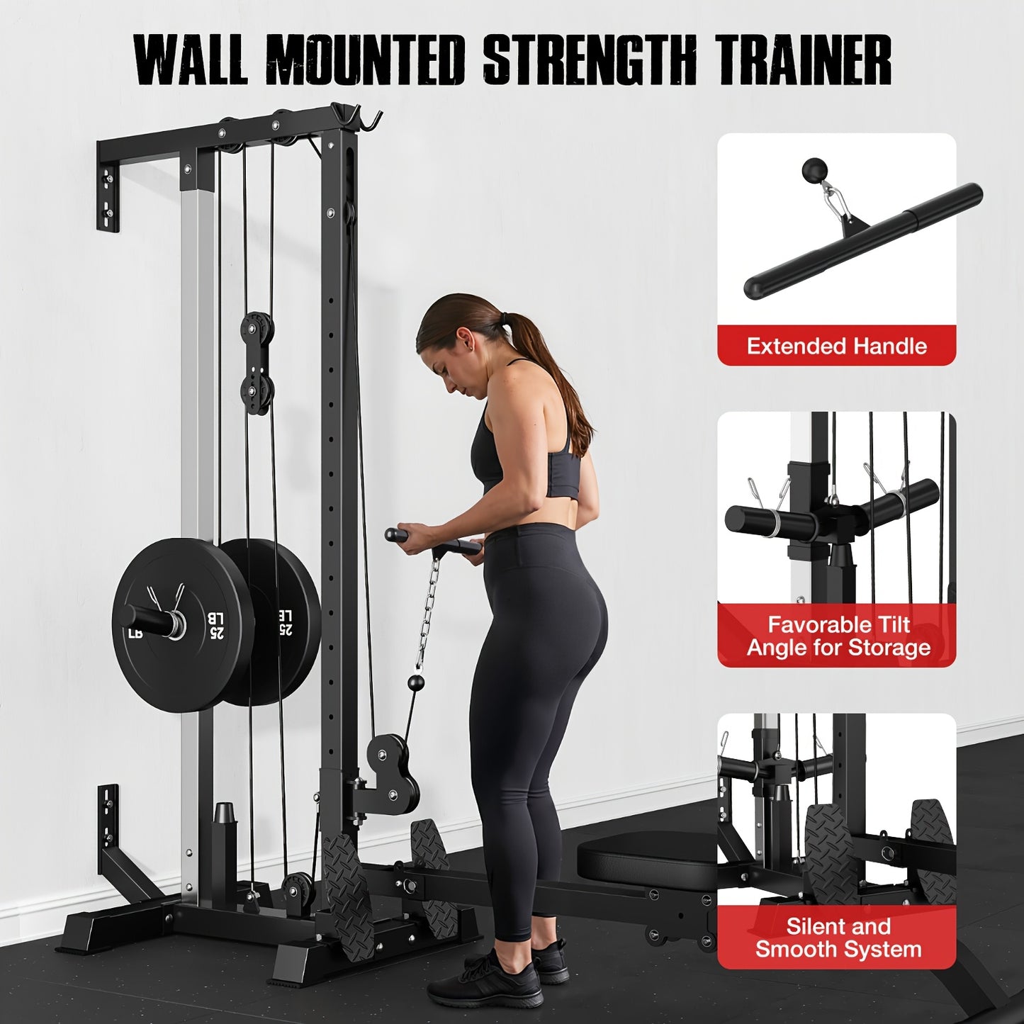 SmartVoro plate loaded cable machine with ergonomic sliding seat cushion, sturdy foot pedal and dual pulley system for lat pulldown and seated row exercises