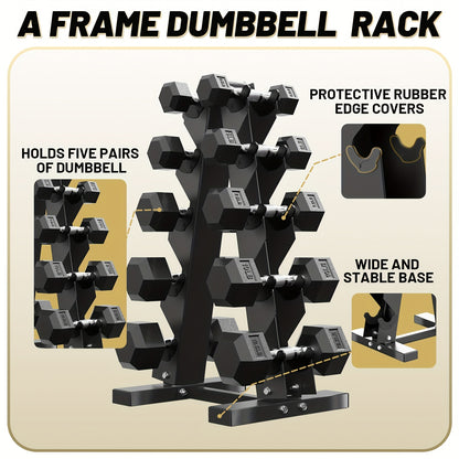 SmartVoro rubber hex dumbbell set with rack knurled chrome handle grip close-up 25 lb weight