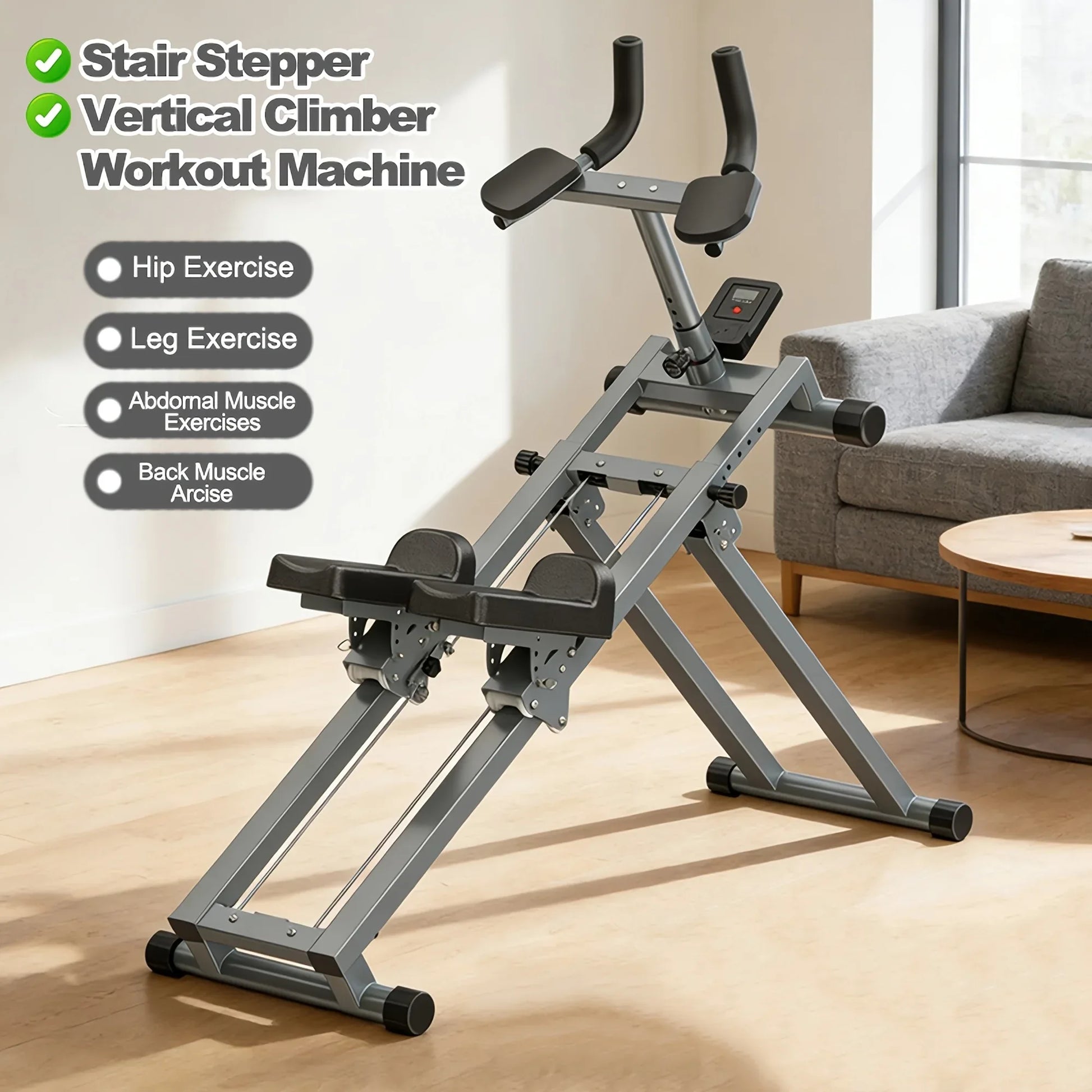 SmartVoro silver stair stepper machine upright position – portable stair stepper for home cardio workout and stair stepper weight loss