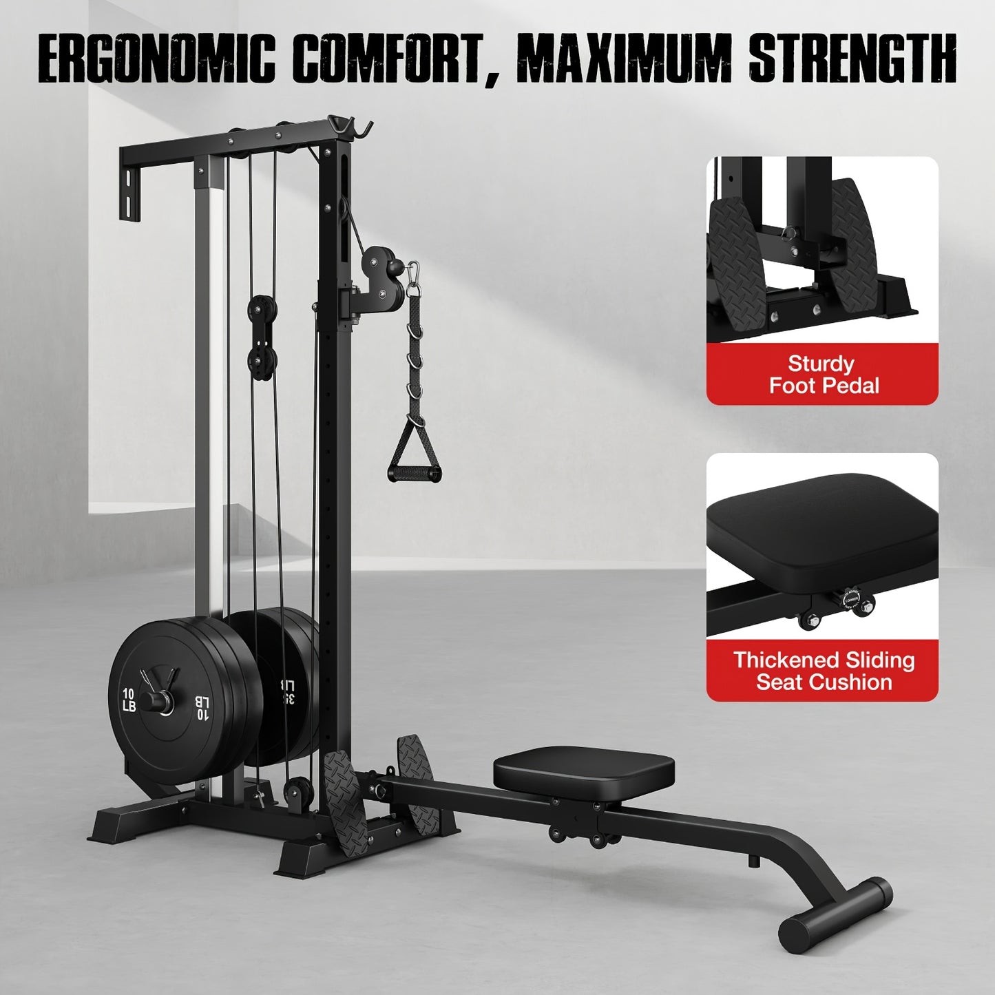 SmartVoro wall mount cable machine showing 16 height adjustment positions with 3.8 inch spacing and adjustable popper pin pulley system for home gym workouts