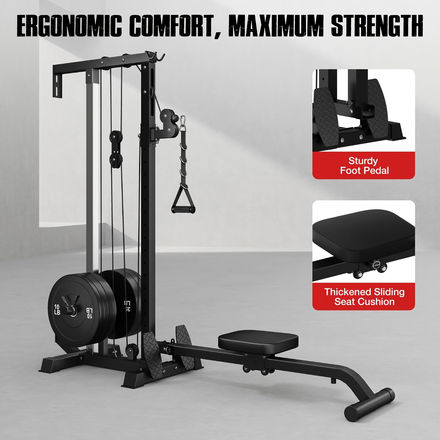 SmartVoro wall mount cable machine showing 16 height adjustment positions with 3.8 inch spacing and adjustable popper pin pulley system for home gym workouts
