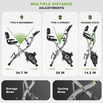 Smartvoro foldable stationary exercise bike with loop band kickback 5 adjustable holes and low safe step-over entry height 4.33 inches
