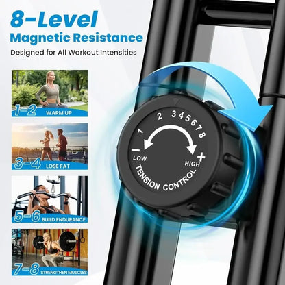 Smartvoro folding exercise bike 8-level magnetic resistance dial from warm up to fat loss endurance and muscle strengthening
