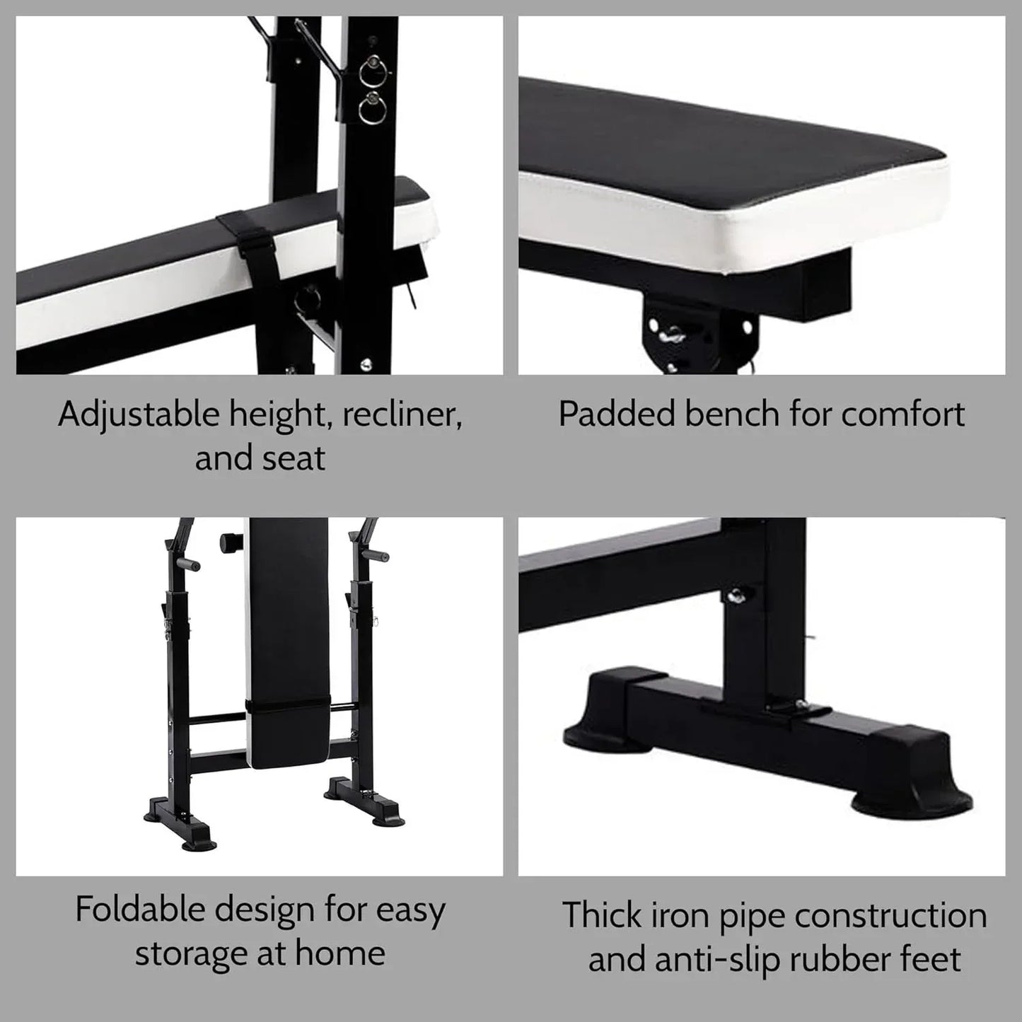 Space saving foldable workout bench press station for home gym equipment