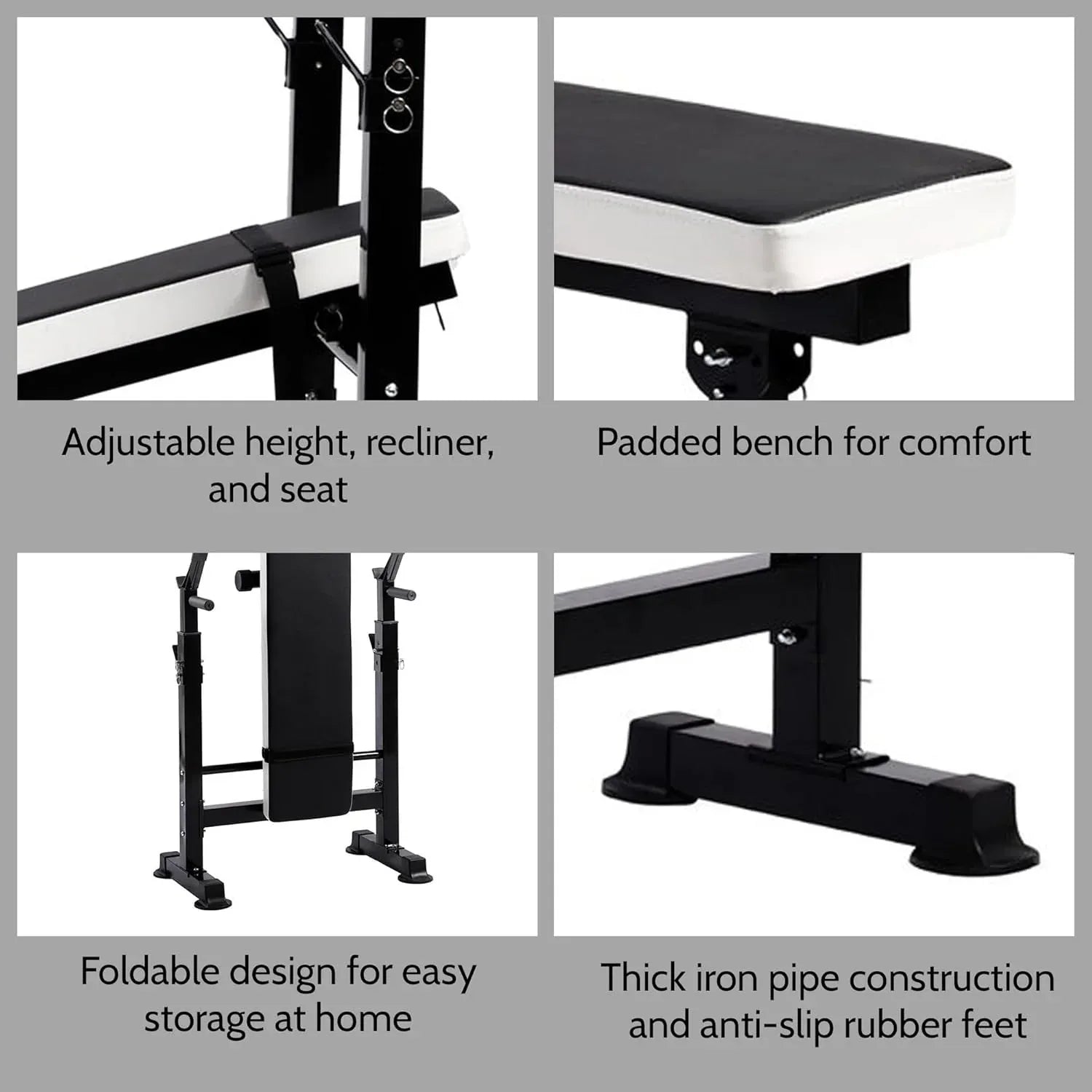 Space saving foldable workout bench press station for home gym equipment