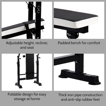 Space saving foldable workout bench press station for home gym equipment