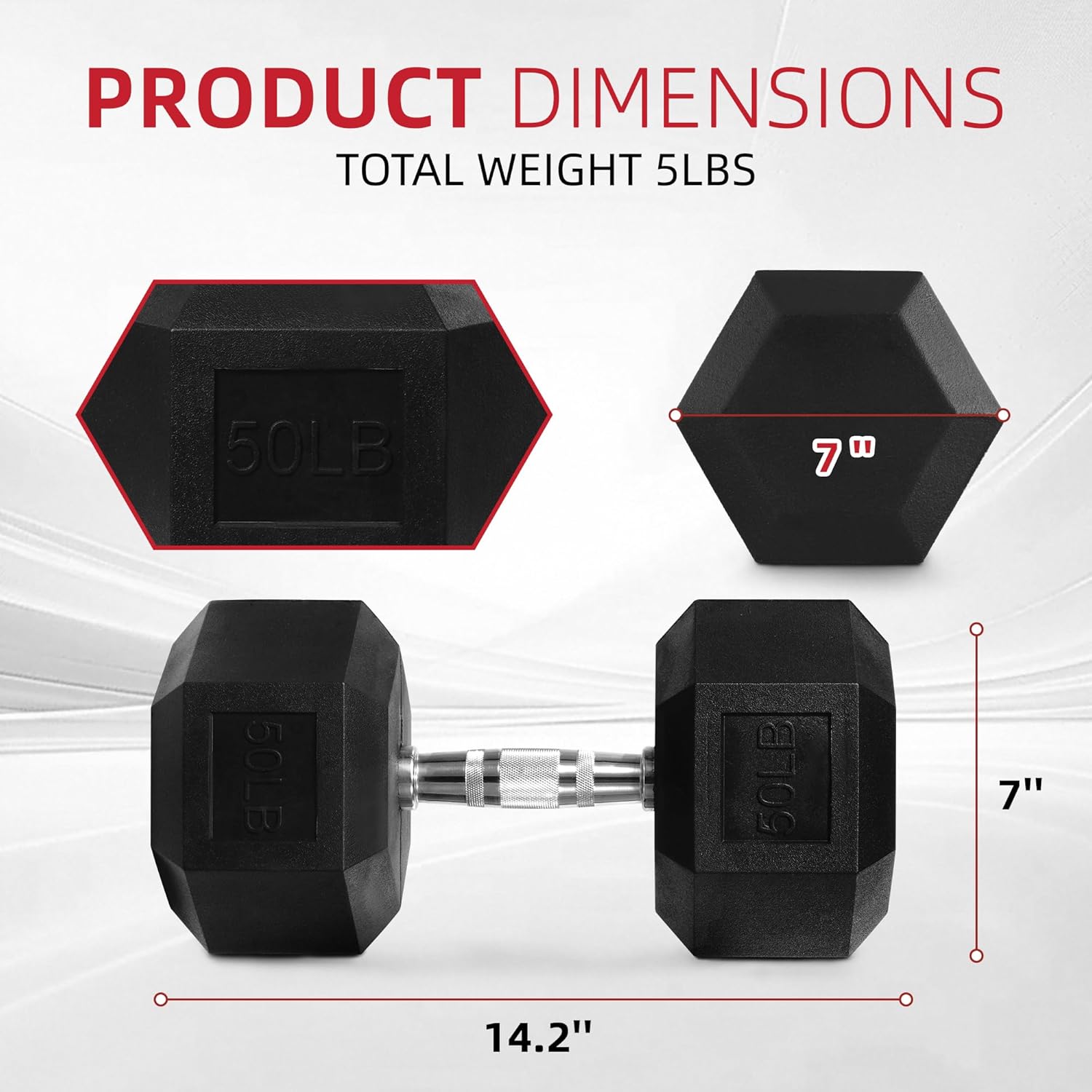 Two SmartVoro 50 lb hex dumbbells angled product shot — 100lb total elite dumbbell set