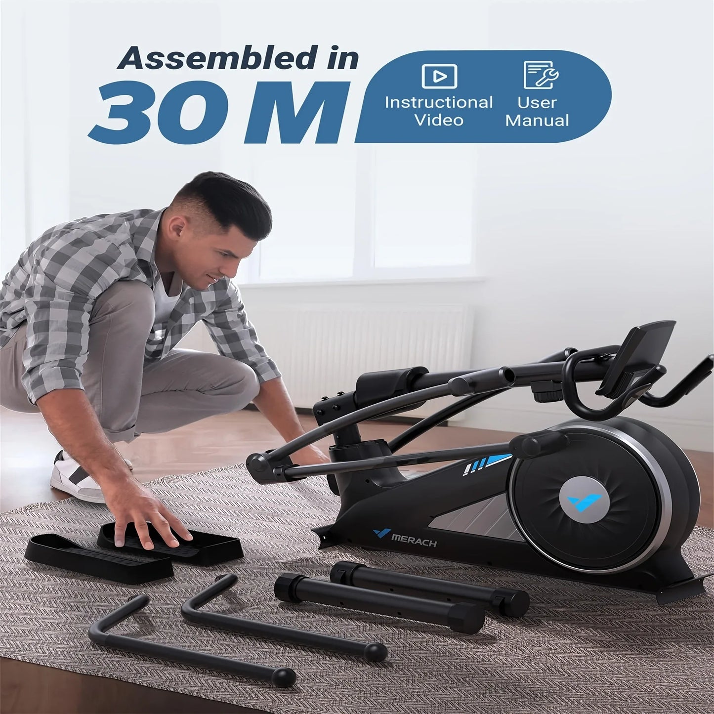 Woman in gym wear using SmartVoro Elite elliptical exercise machine – best elliptical machine for weight loss and high intensity full body cardio workout at home