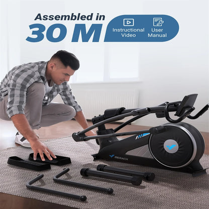 Woman in gym wear using SmartVoro Elite elliptical exercise machine – best elliptical machine for weight loss and high intensity full body cardio workout at home