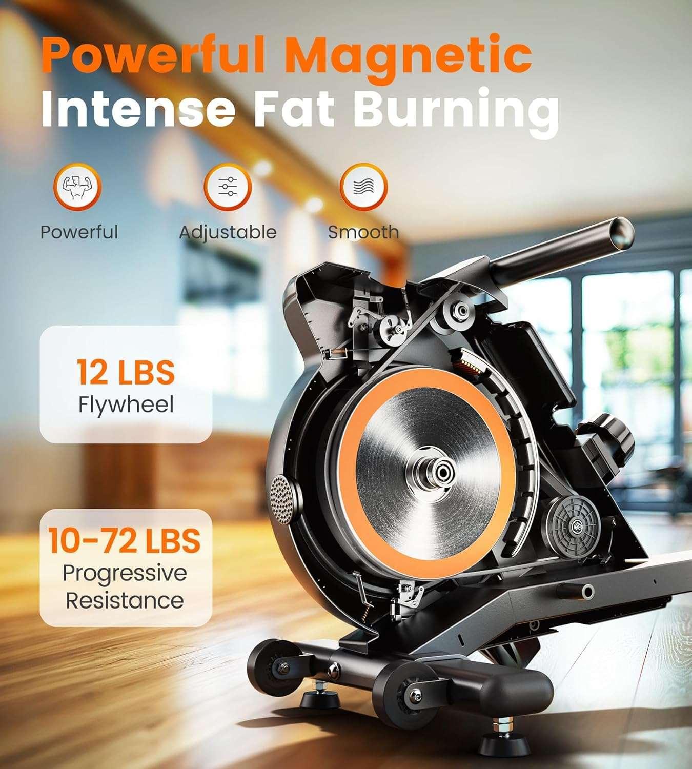 SmartVoro health & fitness magnetic rowing machine with high-weight capacity and smart LCD monitor for home gym full body workout.