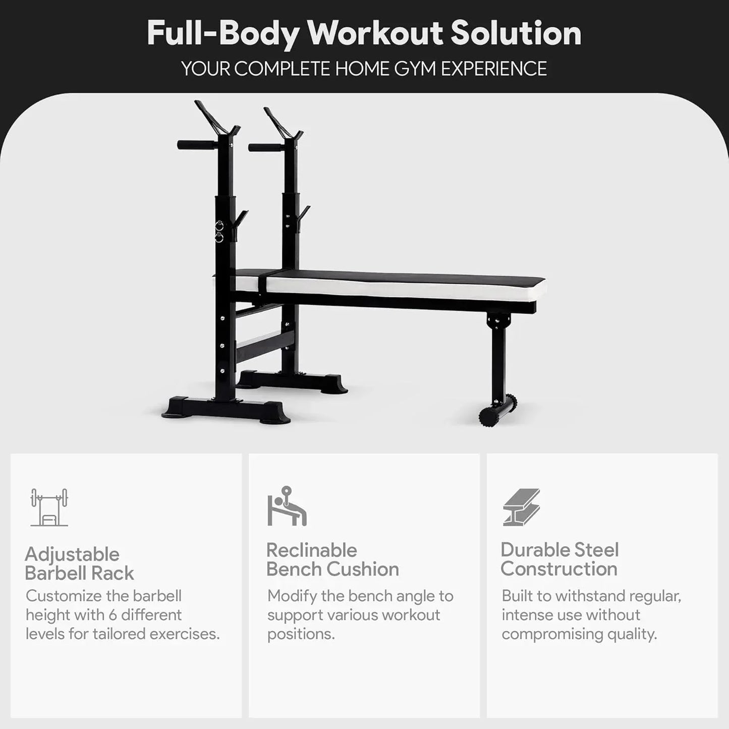 Foldable adjustable weight bench press with barbell rack for home gym strength training best