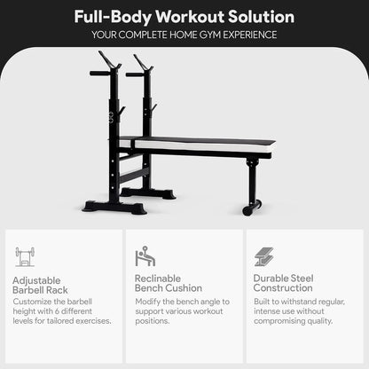 Foldable adjustable weight bench press with barbell rack for home gym strength training best