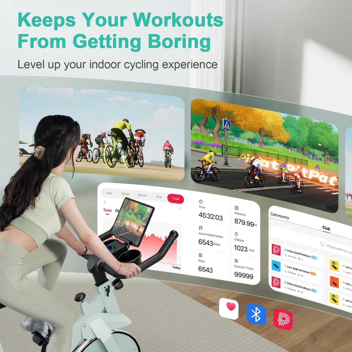 best SmartVoro CycleX Pro™ indoor cycling exercise bike full view with tablet holder dual cup holders and adjustable foot pedals with straps