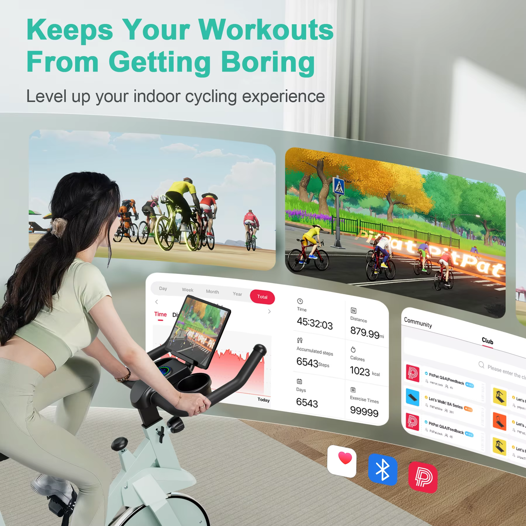 best SmartVoro CycleX Pro™ indoor cycling exercise bike full view with tablet holder dual cup holders and adjustable foot pedals with straps