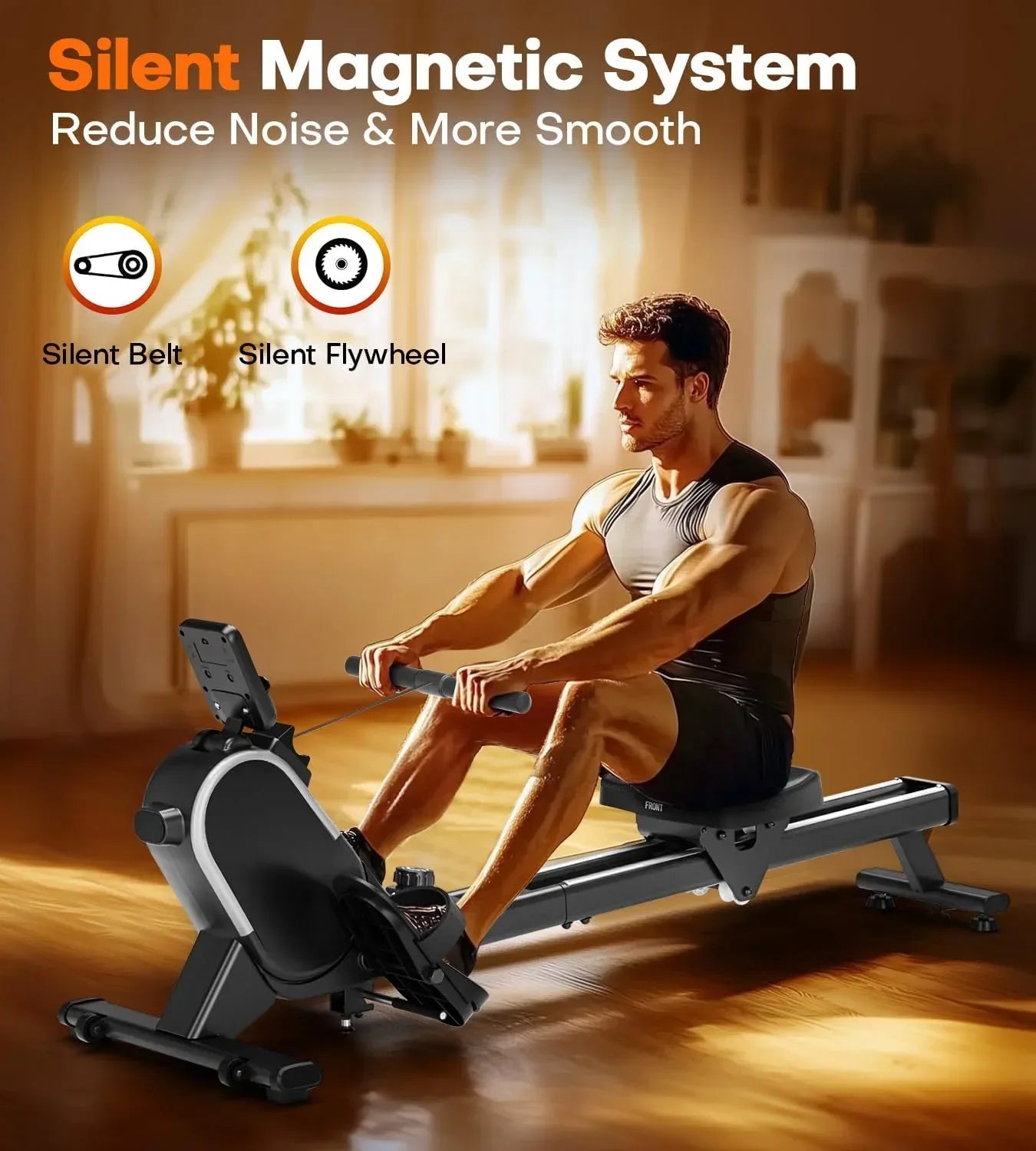 SmartVoro magnetic rowing machine for home gym with LCD screen and Bluetooth, foldable indoor rower machine for sale USA.