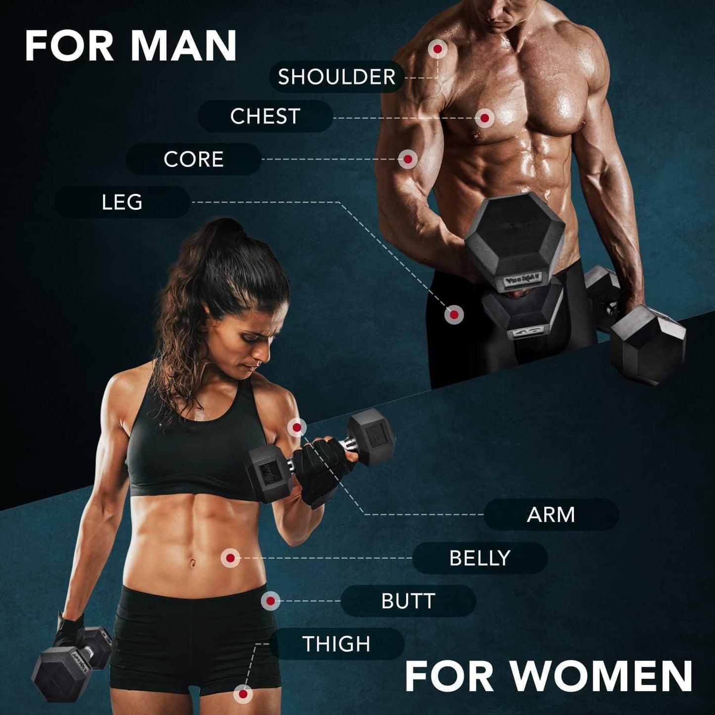 Two SmartVoro 30 lb hex dumbbells angled product photo — serious strength dumbbell