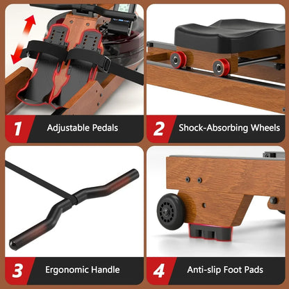 best SmartVoro wooden rowing machine with water resistance, foldable design for space-saving, and smart LCD monitor for professional home workouts.