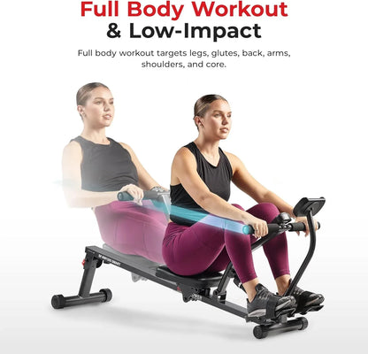 SmartVoro SF-RW1205 Smart hydraulic rowing machine for home gym, compact seated row machine with Bluetooth connectivity for fitness tracking.